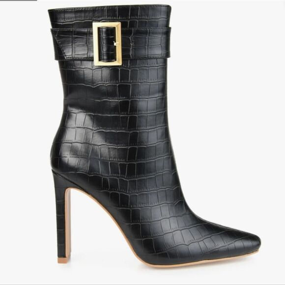 NEW Journee Collection Elanie Black Bootie Gold Tone Buckle Size 8.5 - Picture 1 of 10